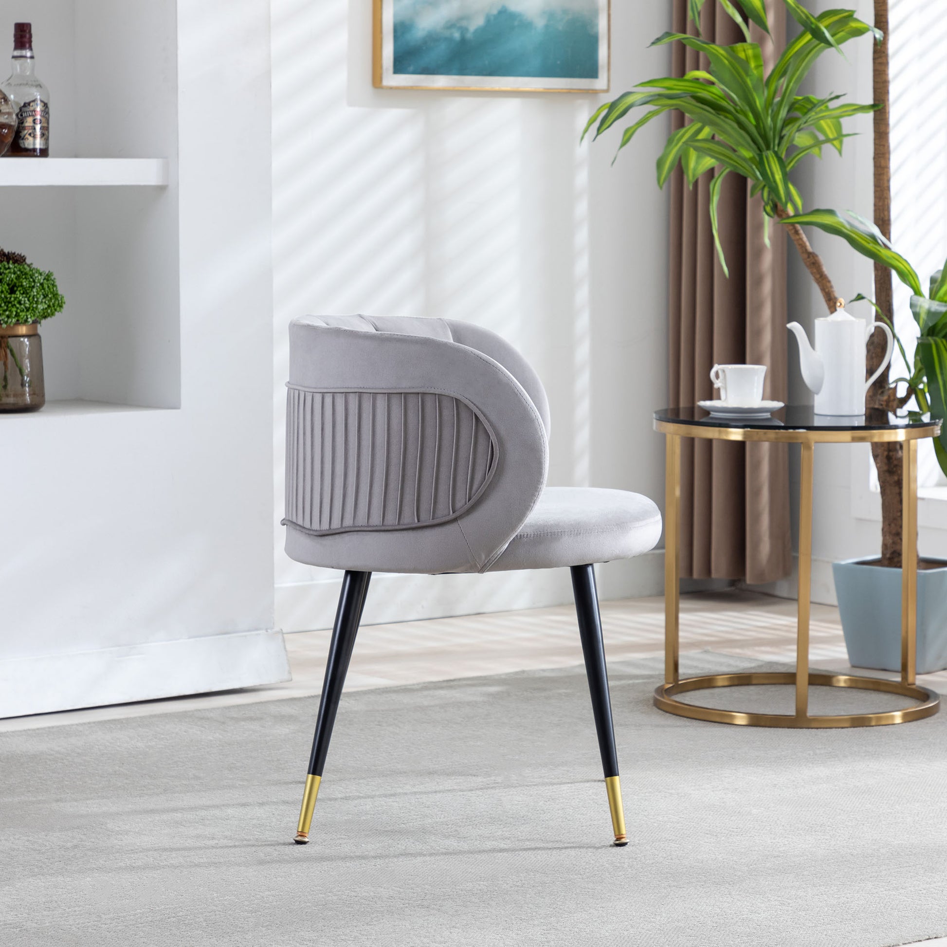 Zen Zone Velvet Accent Chair with Gold Tipped Legs - Gray