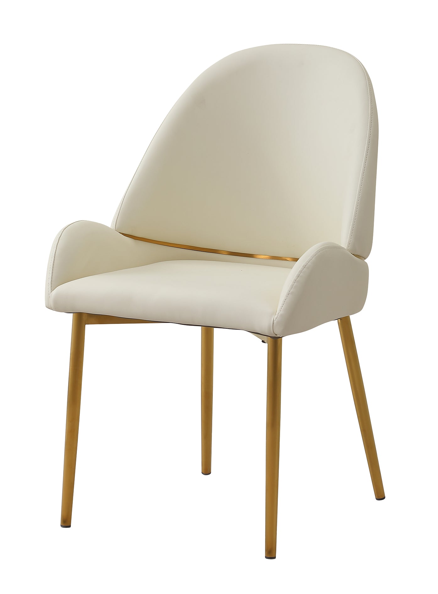 Montary Dining Chair in Beige PU Leather with Gold Trim & Legs Set of 2