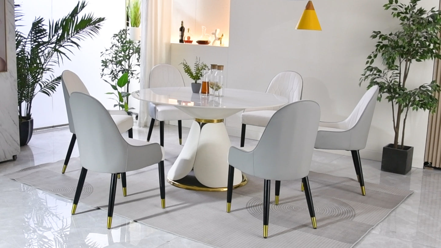 Montary Furniture 53" Round Sintered Stone Dining Table - White & Gold