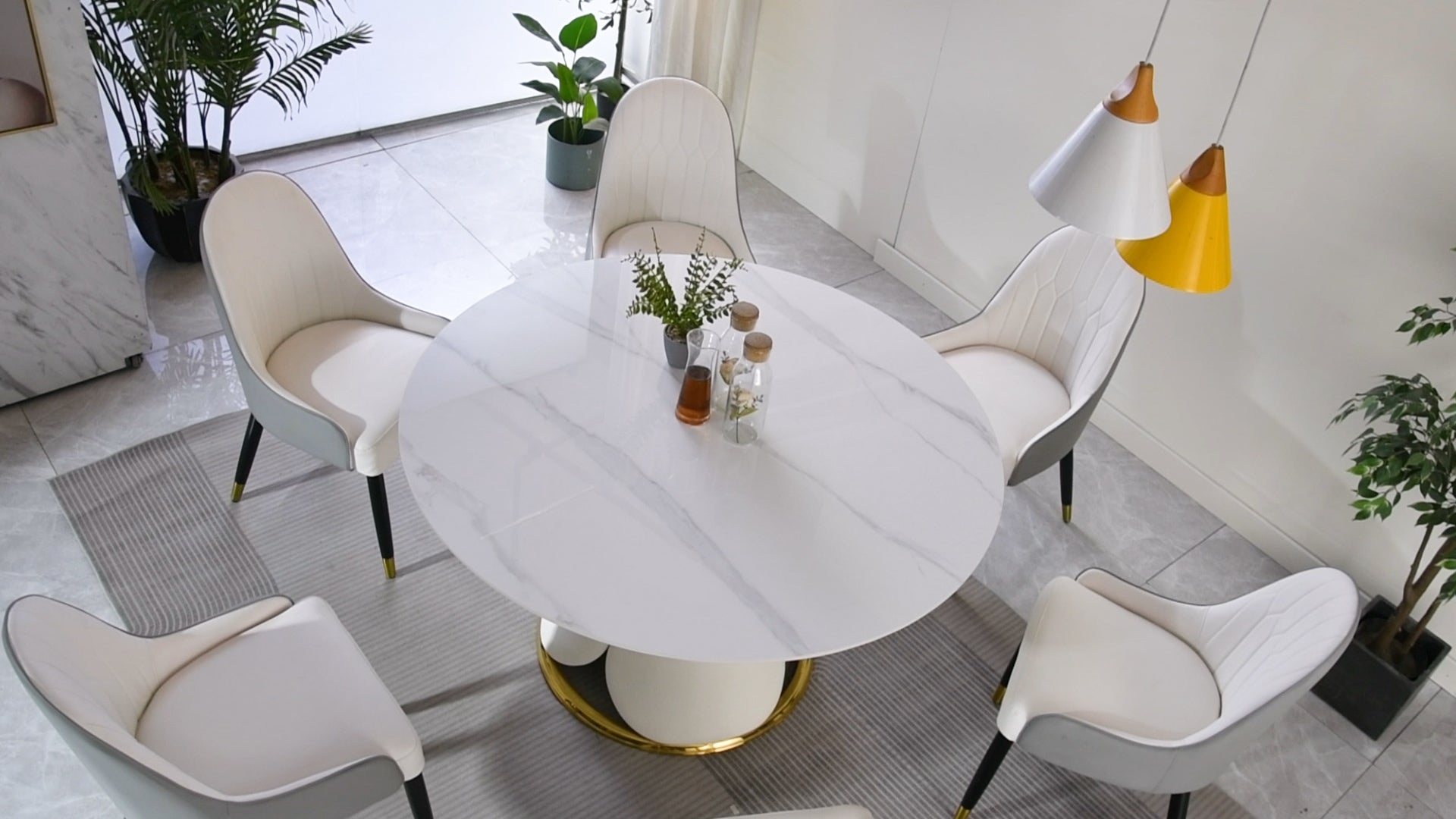 Montary Furniture 53" Round Sintered Stone Dining Table - White & Gold