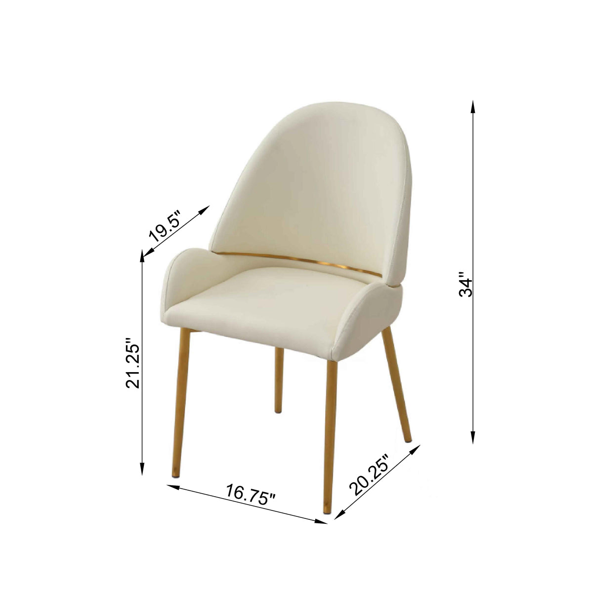 Montary Dining Chair in Beige PU Leather with Gold Trim & Legs Set of 2