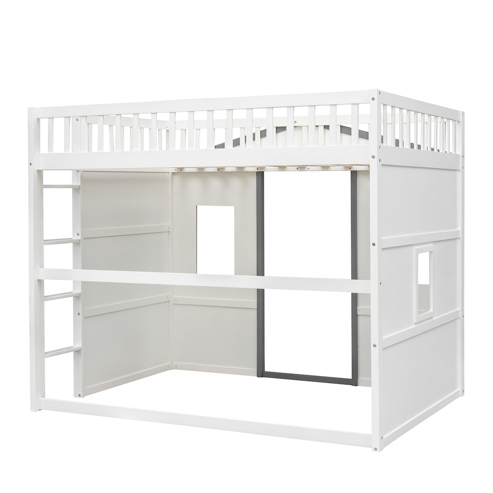 Homey Life House Loft Bed With Ladder-White & Gray