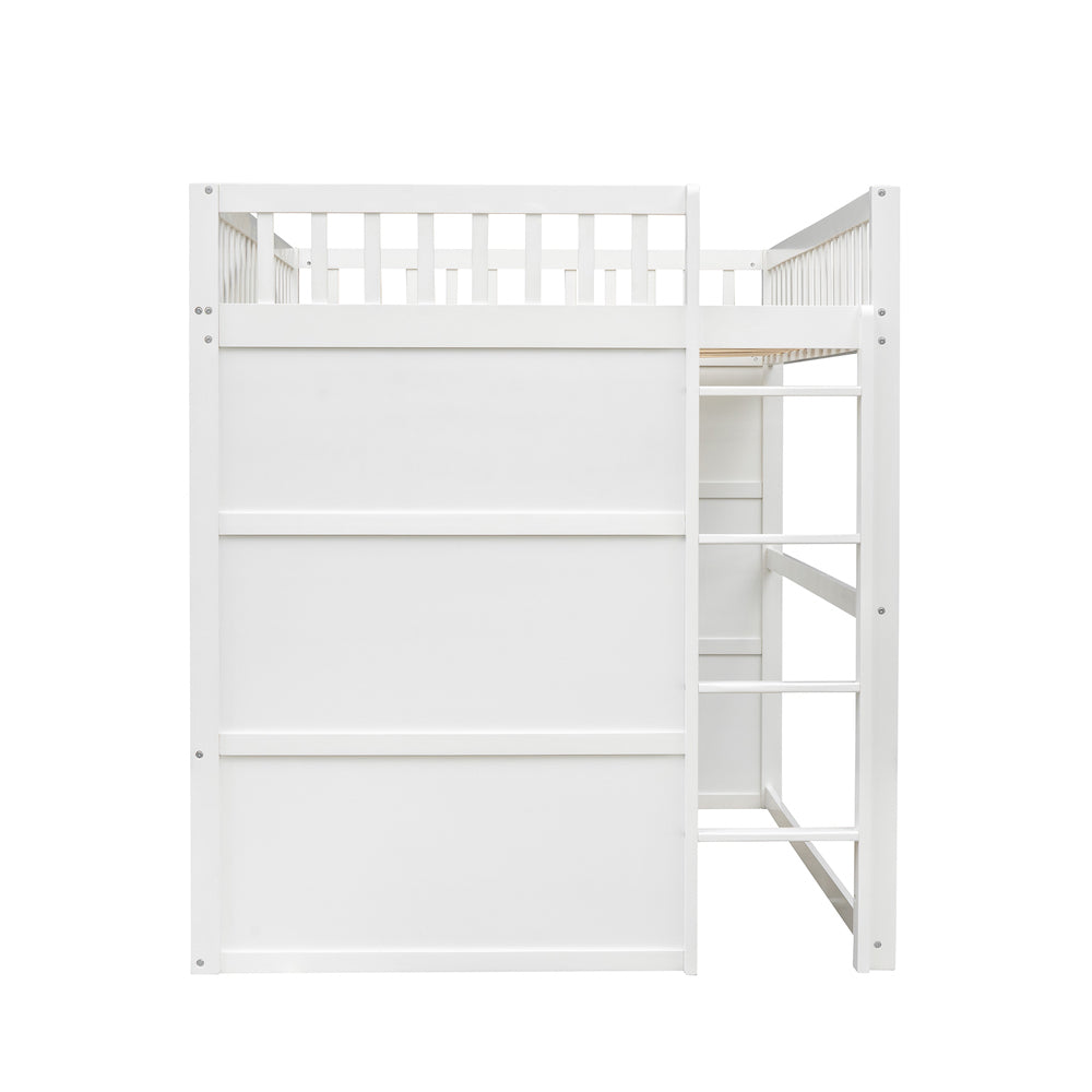 Homey Life House Loft Bed With Ladder-White & Gray