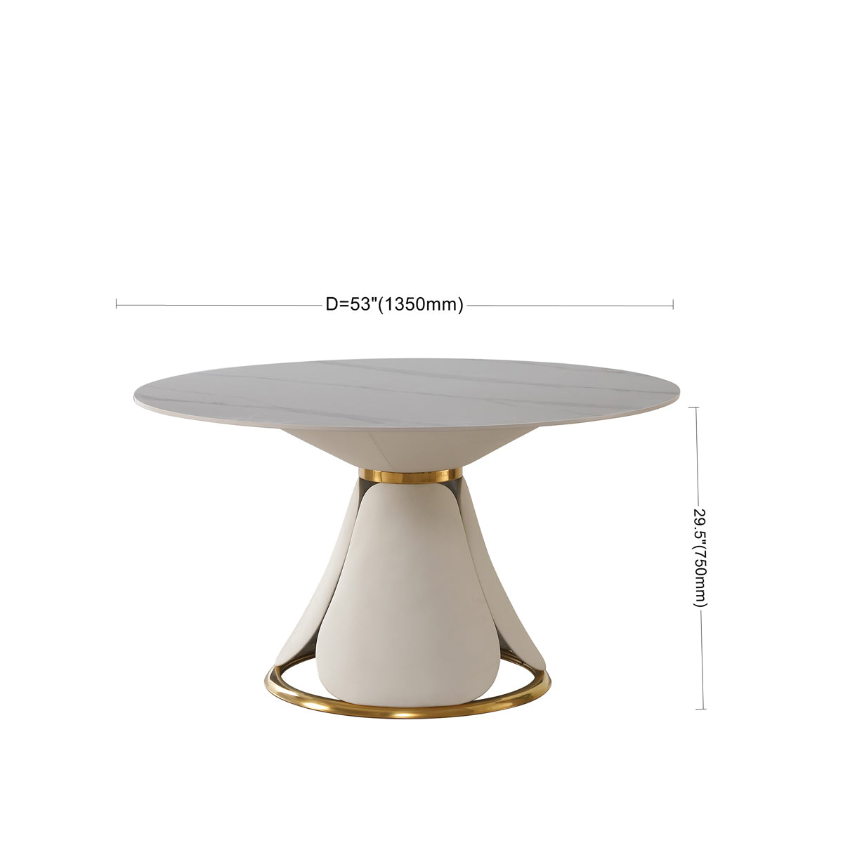 Montary Furniture 53" Round Sintered Stone Dining Table - White & Gold