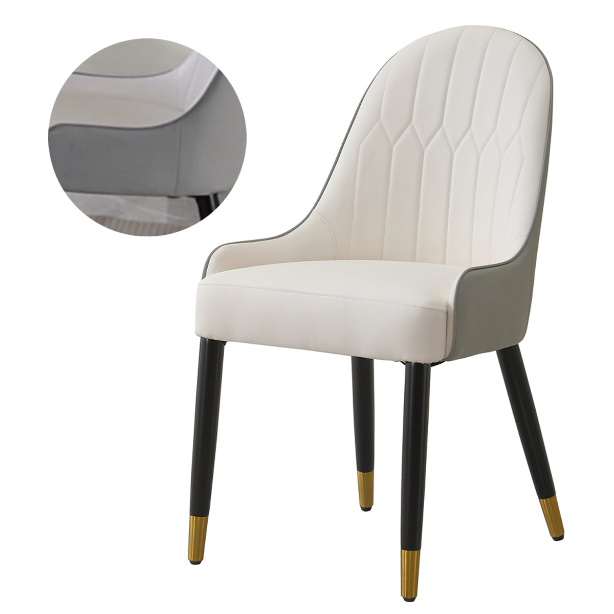 Montary Dining Chair in PU Leather with Wooden Gold Tipped Legs Set of 2 Gray