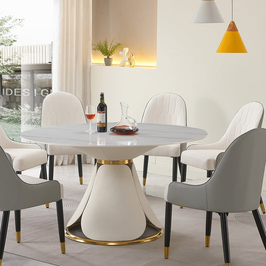 Montary Furniture 53" Round Sintered Stone Dining Table - White & Gold