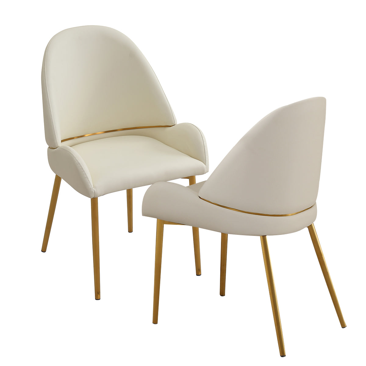 Montary Dining Chair in Beige PU Leather with Gold Trim & Legs Set of 2