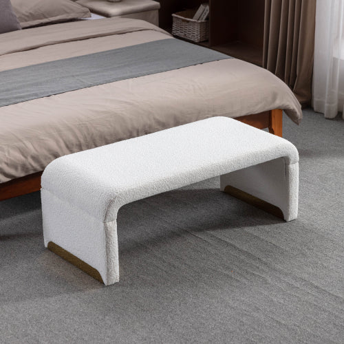 DG Collection Modern Boucle Fabric Ottoman Footstool - Ivory White