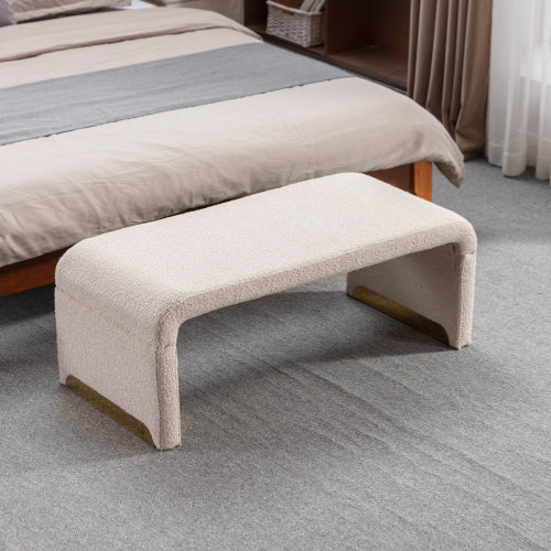 DG Collection Modern New Boucle Fabric Ottoman Footstool - Beige