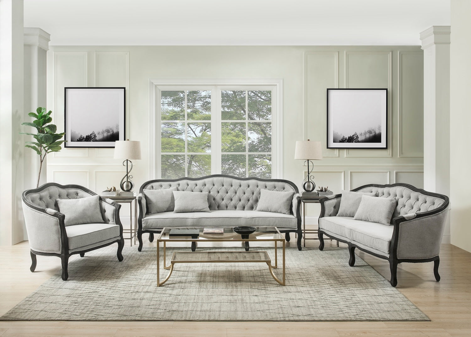 ACME Samael Sofa & Loveseat Set, Gray Linen & Dark Brown Finish LV01127