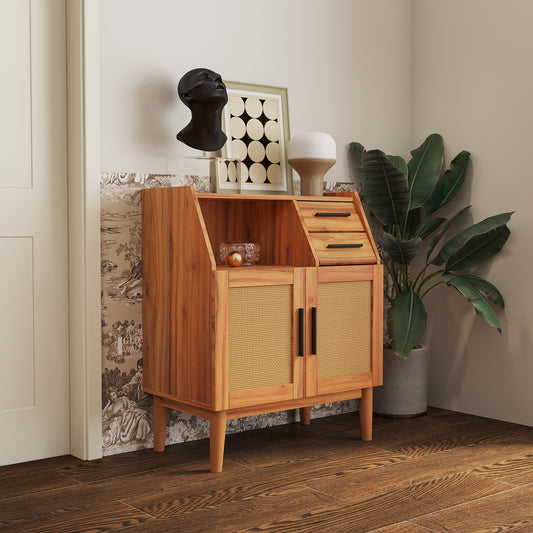 Joysource Farmhouse Style Entryway Cabinet with Rattan Doors