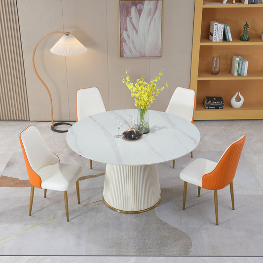 Montary Furniture 53" Round Sintered Stone Dining Table - White & Gold