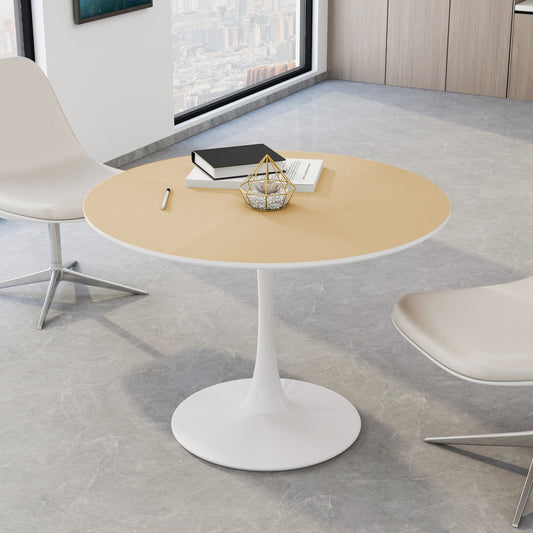 Katriina 42" Round Modern Tulip Table - White & Natural