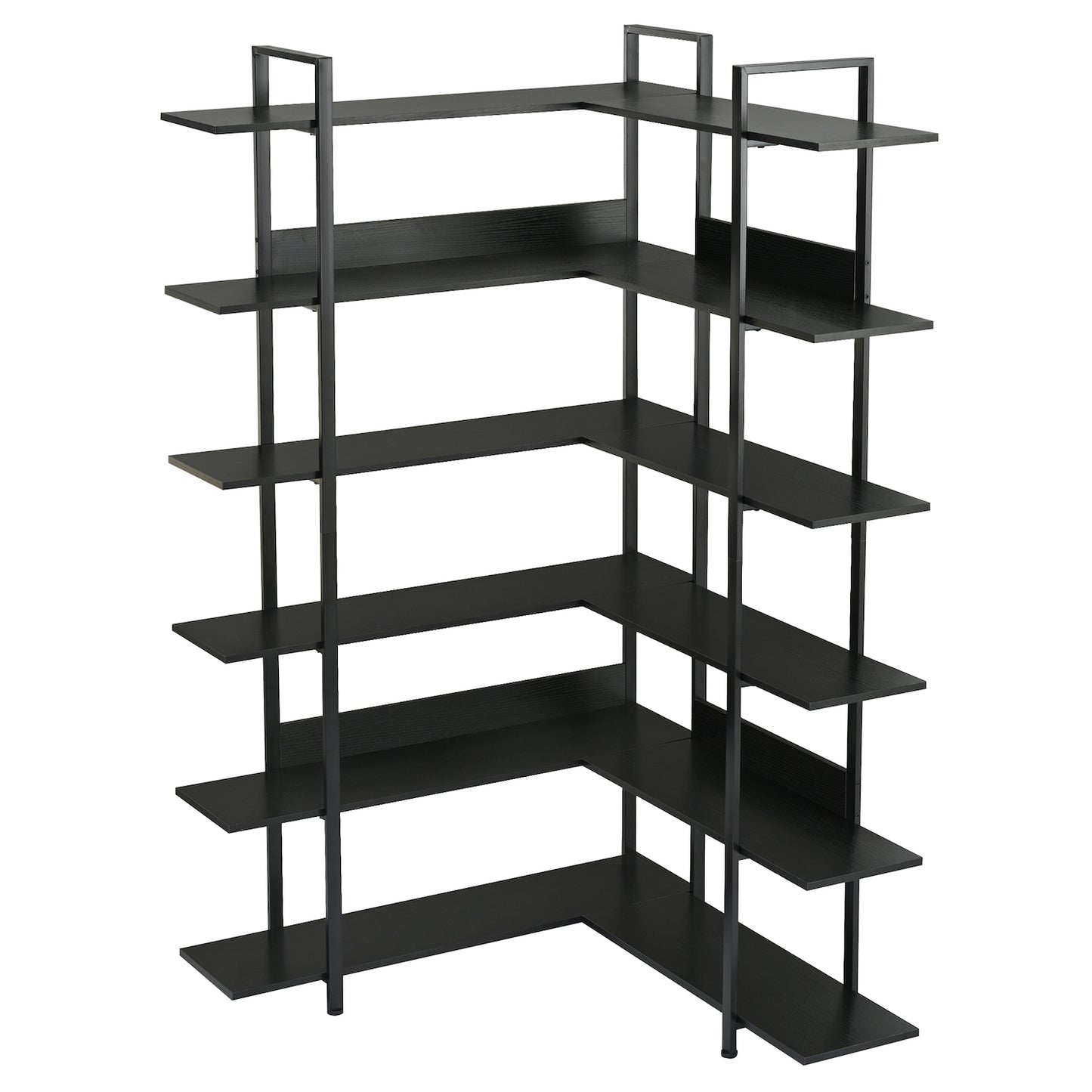 BY Furniture 75" Modern Black Corner Bookshelf