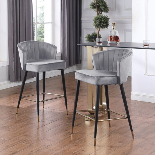 Woker Contemporary Velvet Counter Height Stool Set of 2 Gray