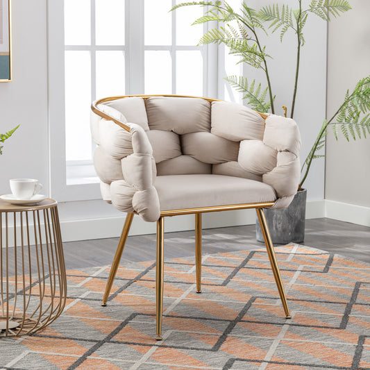 Zen Zone Modern Luxury Accent Chair with Gold Legs -Beige