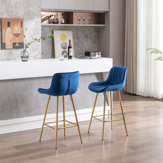 Edita 26" Velvet Bar Stools with Gold Legs Set of 2 - Blue