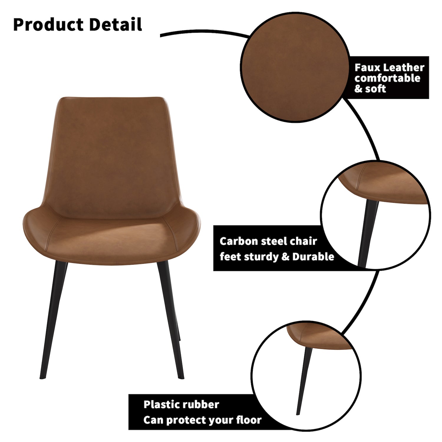 Atunus Modern Leatherette Dining Side Chairs with Black Metal Legs Set of 4 - Brown