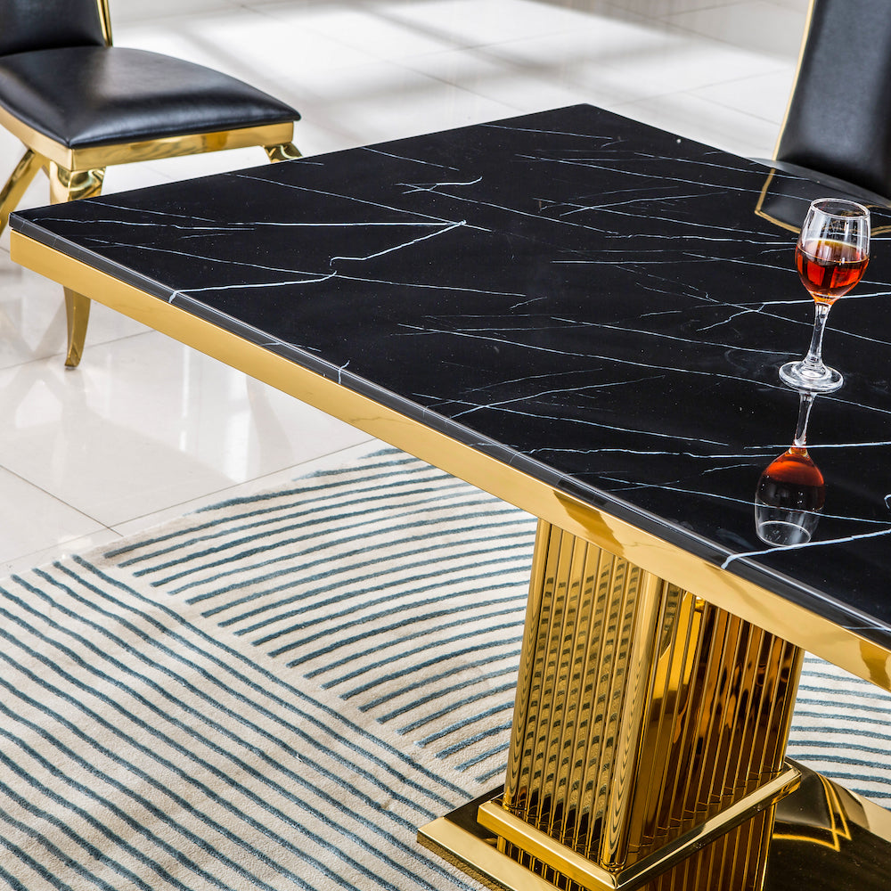 Artisan Furniture 86" Marble Top Dining Table - Black & Gold