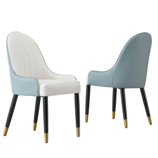 Montary Dining Chair in PU Leather with Wooden Gold Tipped Legs Set of 2 Blue