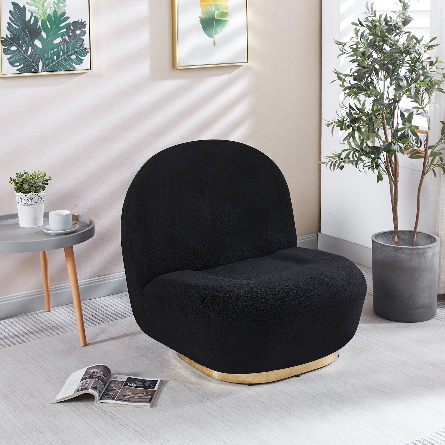 Artisan Furniture Modern Velvet Swivel Chair with Gold Base - White