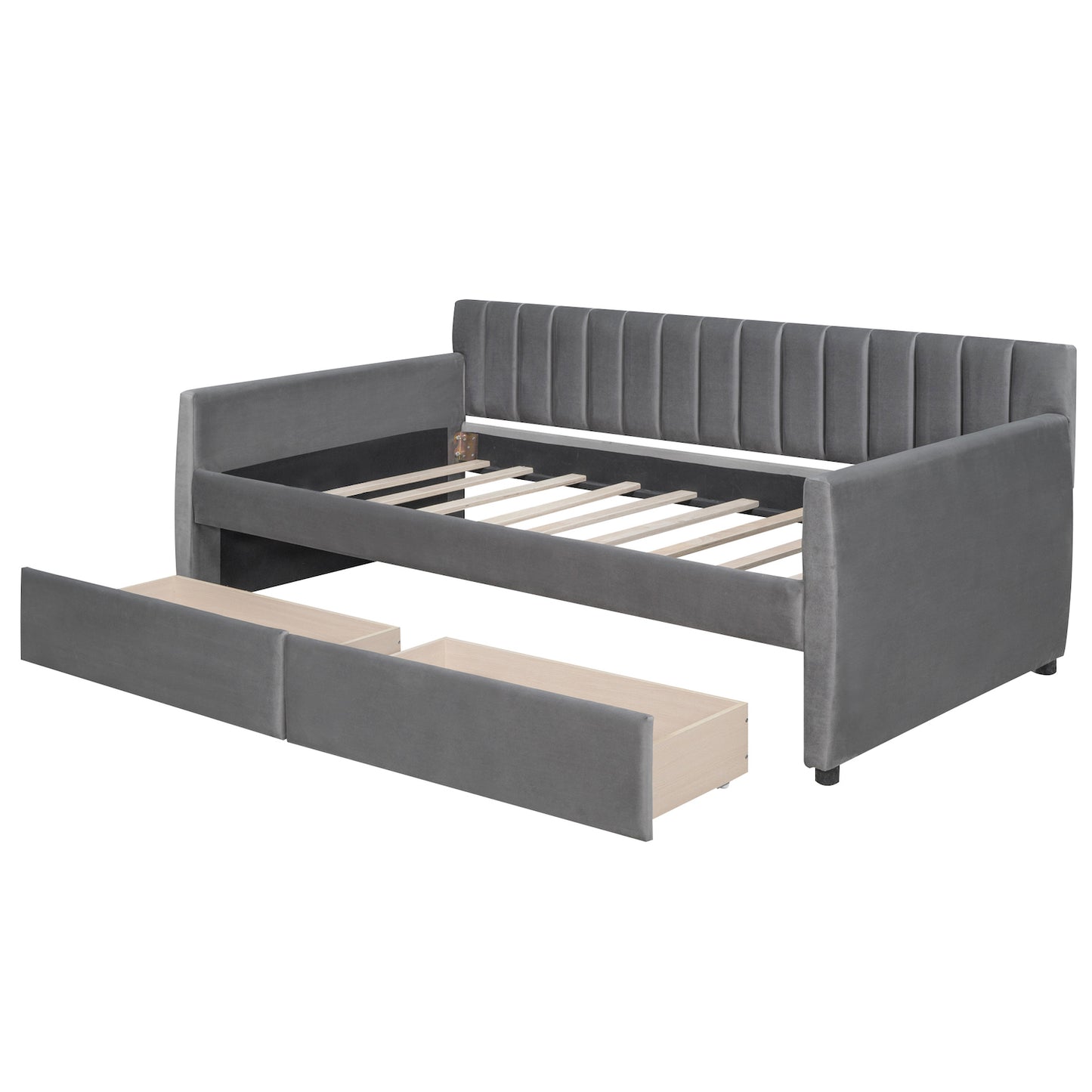 Lucky Channel Tufted Velvet Daybed with Storage Drawers - Gray