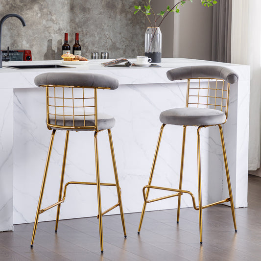 Zen Zone Luxury Velvet Bar Stool with Gold Legs - Gray