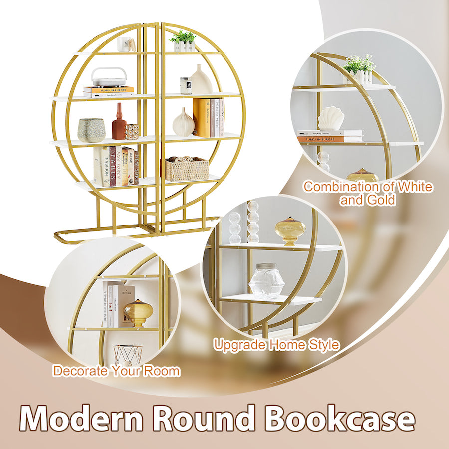 BY Furniture 4-Tier Split Bookcase - White & Gold