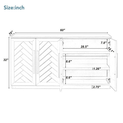 TREXM Modern 4 Doors Buffet Sideboard Cabinet - White