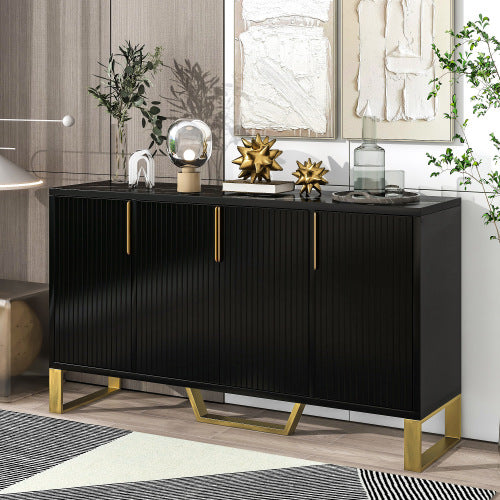 TREXM Modern Contemporary 4 Doors Sideboard Cabinet - Black