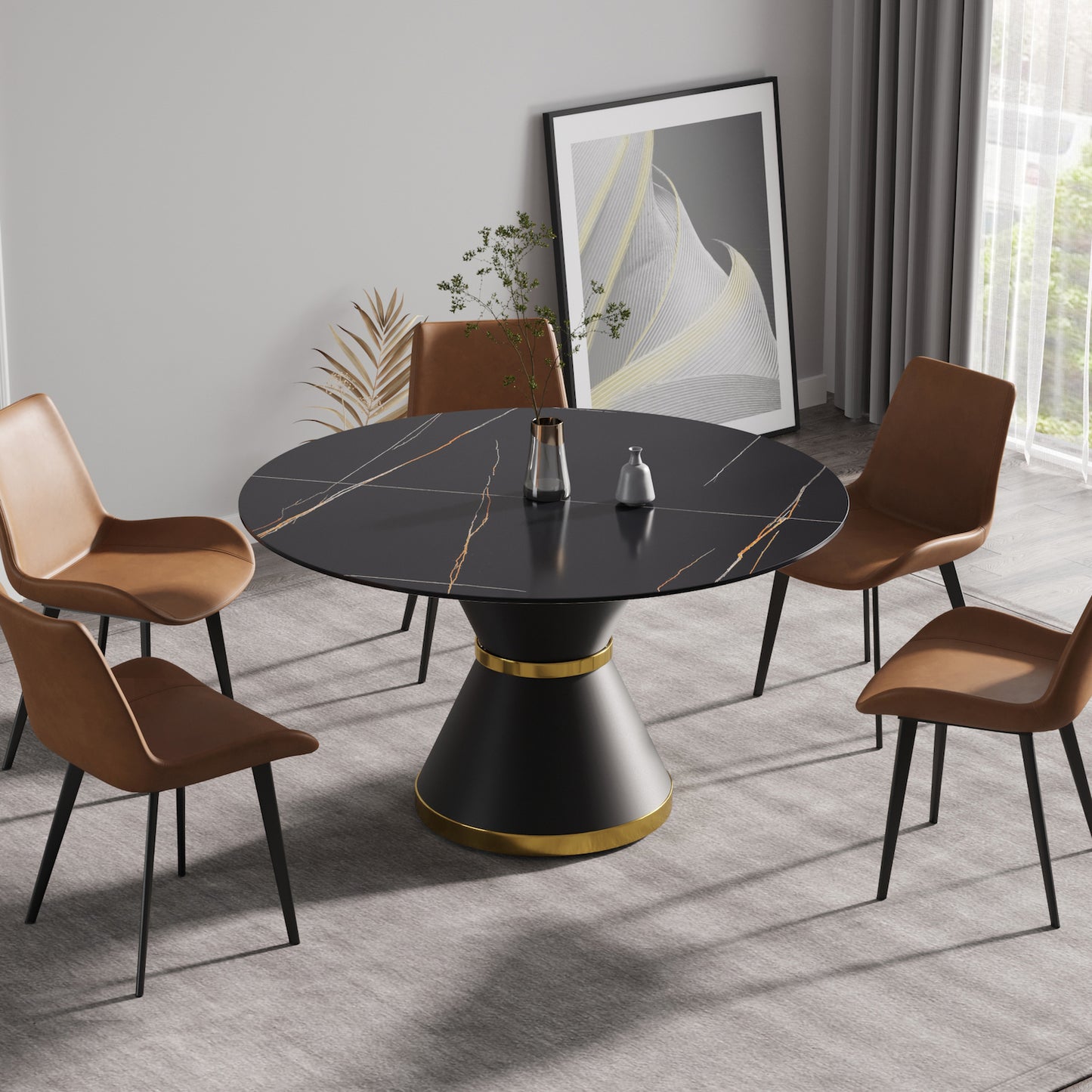 Atunus Modern 53" Sintered Stone Dining Table - Black & Gold