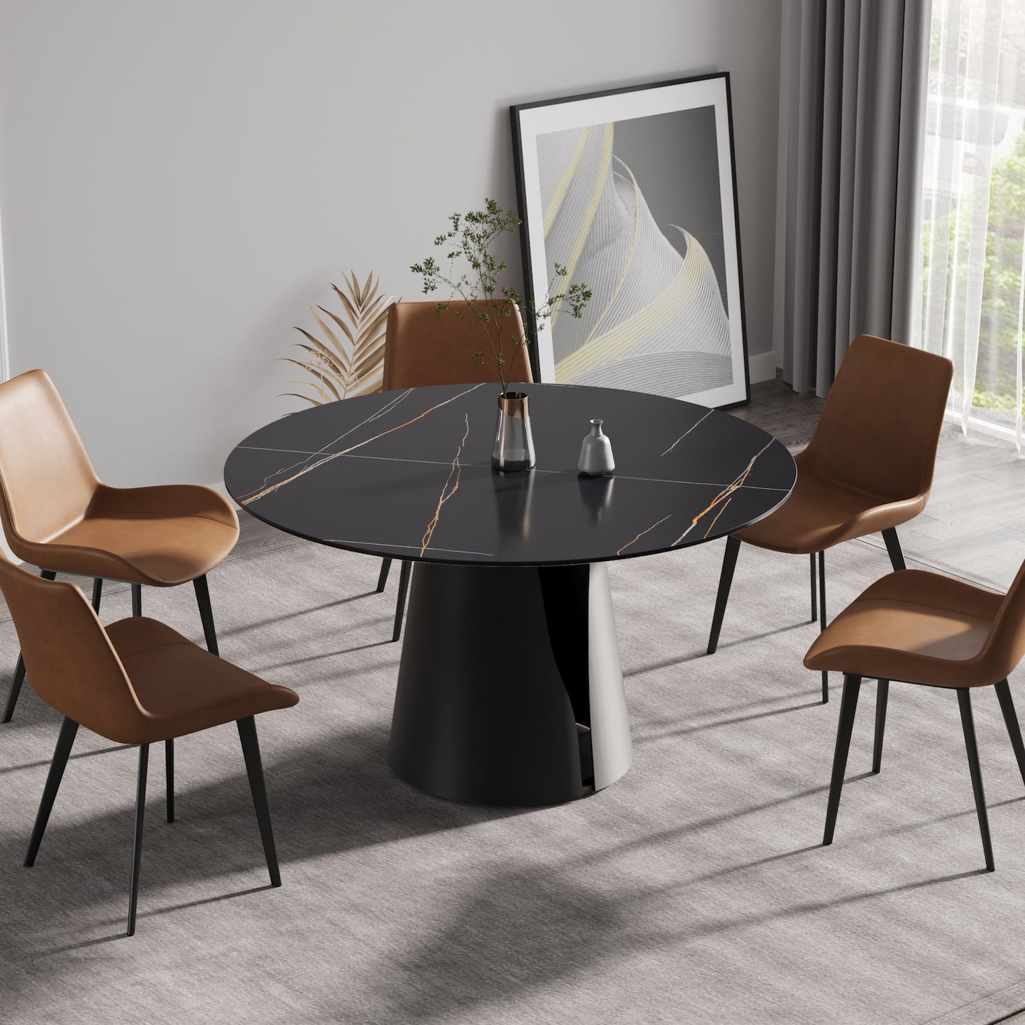 Atunus Modern 53" Sintered Stone Dining Table - Black