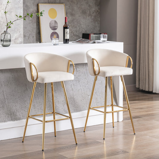 Weehaa 30" Velvet Bar Stools with Gold Base - Cream