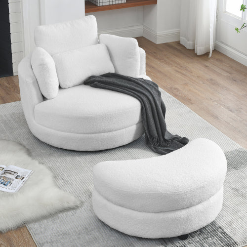 Welike Furniture Modern Oversized Teddy Fabric Swivel Accent Chair - White