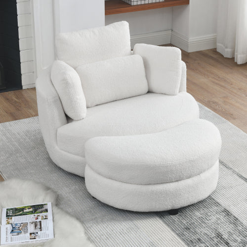 Welike Furniture Modern Oversized Teddy Fabric Swivel Accent Chair - White