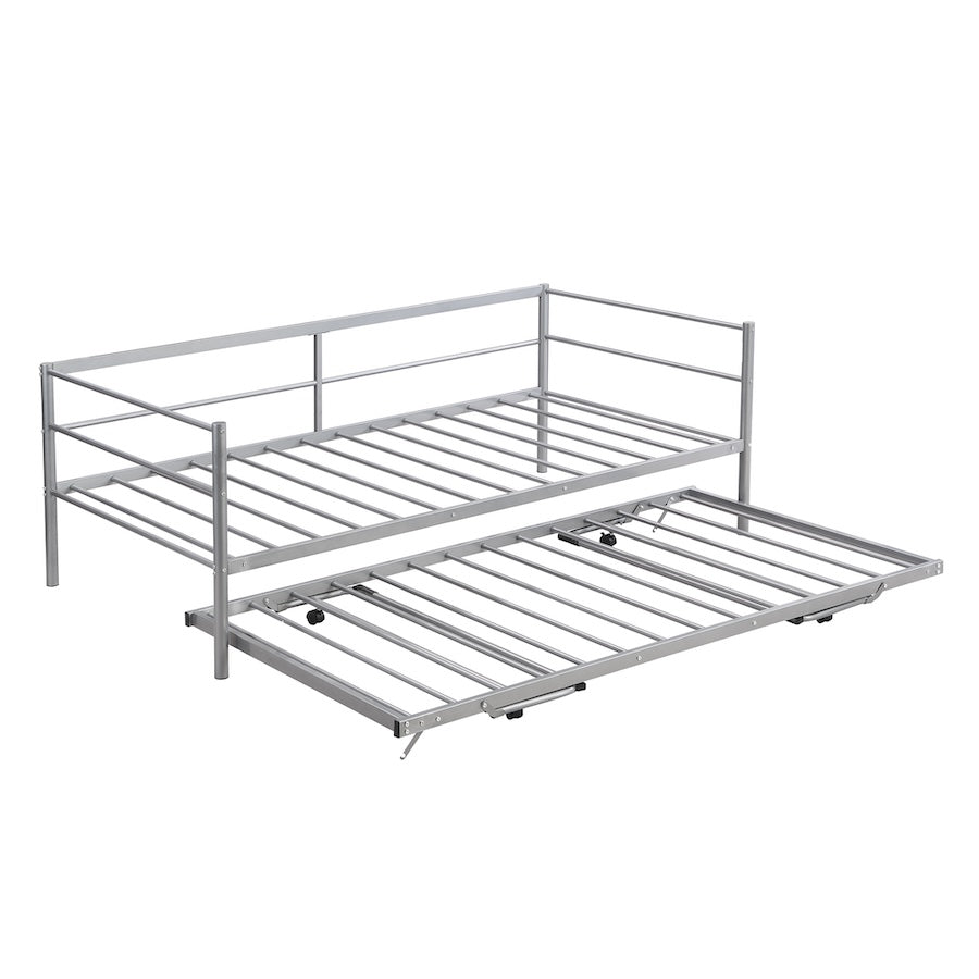 Sawyer Twin Size Metal Daybed with Pop Up Trundle - Silver