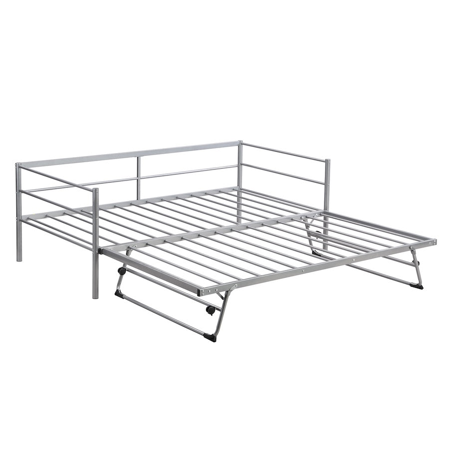 Sawyer Twin Size Metal Daybed with Pop Up Trundle - Silver