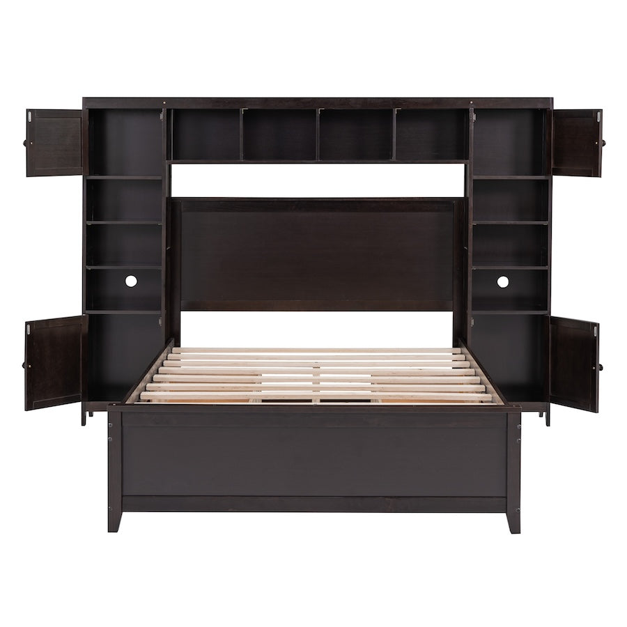 Urbiza Full Size Bed with All-in-One Cabinet & Shelf - Espresso