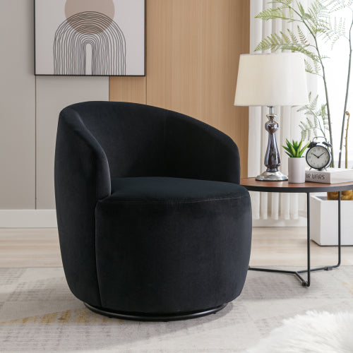 DG Collection Modern Velvet Fabric Swivel Barrel Accent Chair - Black