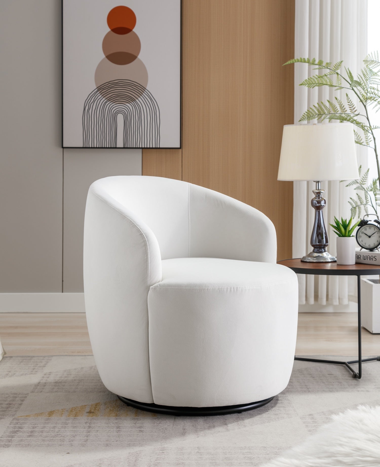 DG Collection Modern Swivel Accent Barrel Chair in Plush Teddy Fabric