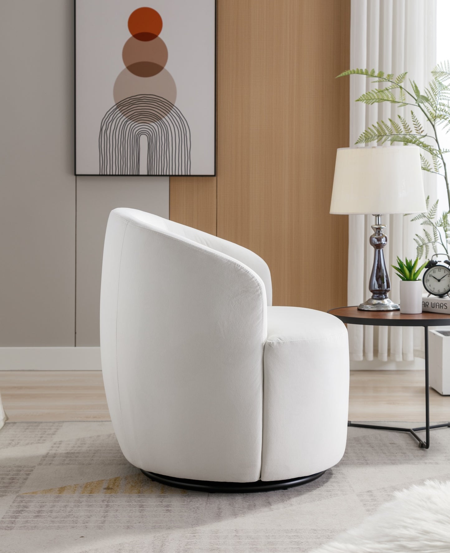 DG Collection Modern Swivel Accent Barrel Chair in Plush Teddy Fabric