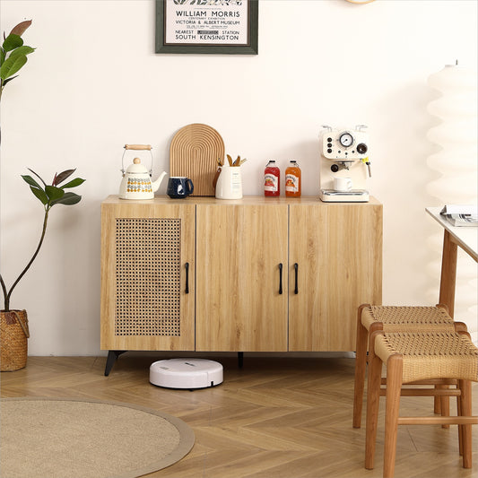 Furnisoar Three Door Rattan Net Side Cabinet - Oak