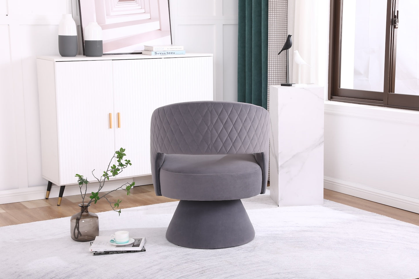 Pravin Modern Gray Velvet Swivel Chair