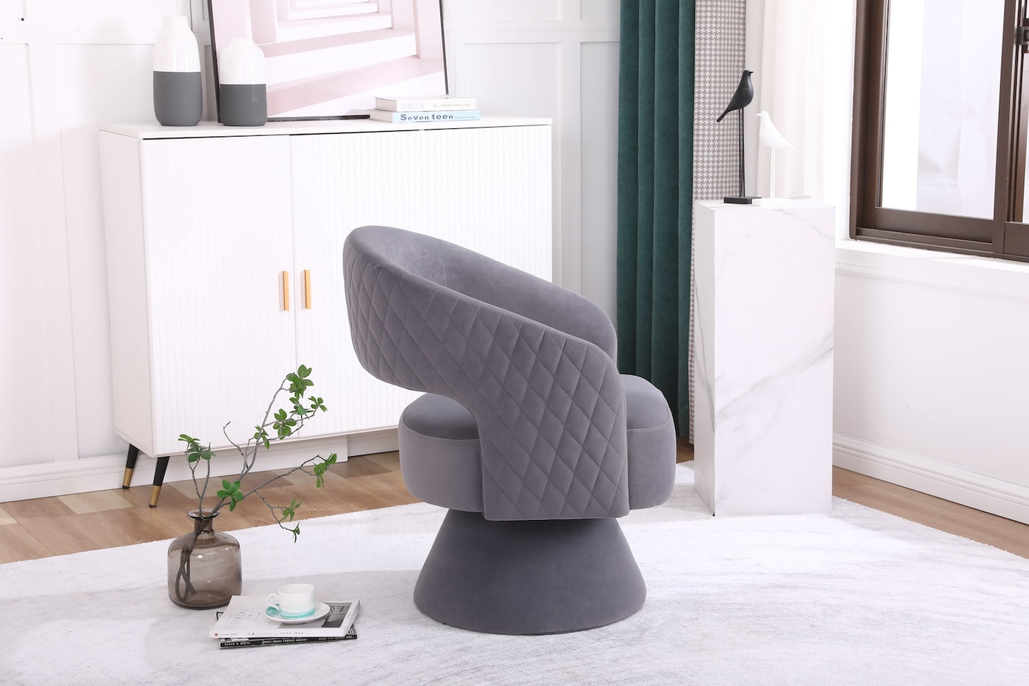 Pravin Modern Gray Velvet Swivel Chair