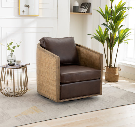 Coolmore Modern Leather Barrel Swivel Chair - Brown