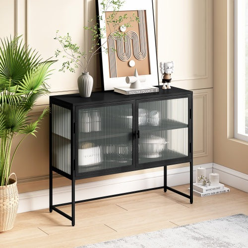 SpriBung Modern Contemporary 2 Door Glass Cabinet - Matte Black