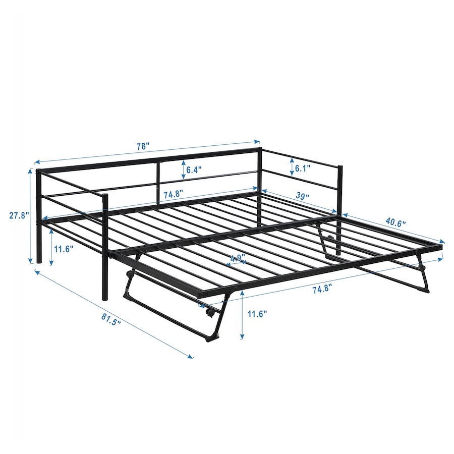 Sawyer Twin Size Metal Daybed with Pop Up Trundle - Black