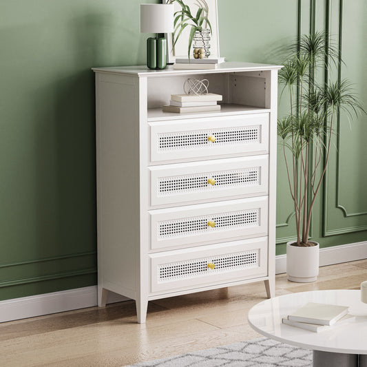 On-Trend Modern Accent Cabinet with Rattan Fronts - White