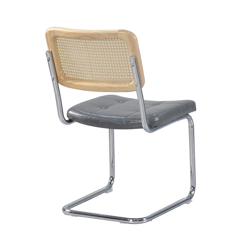 JWS Mid-Century Modern Side Chairs with PU Leather Seat & Rattan Back - Gray