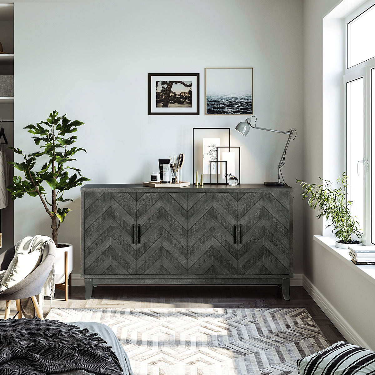 Zrun Modern Cabinet with Striped Design in Gray & Taupe